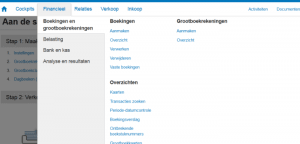 snel scherm menu exact online